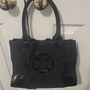 Tory Burch Black Structured Tote with Logo
